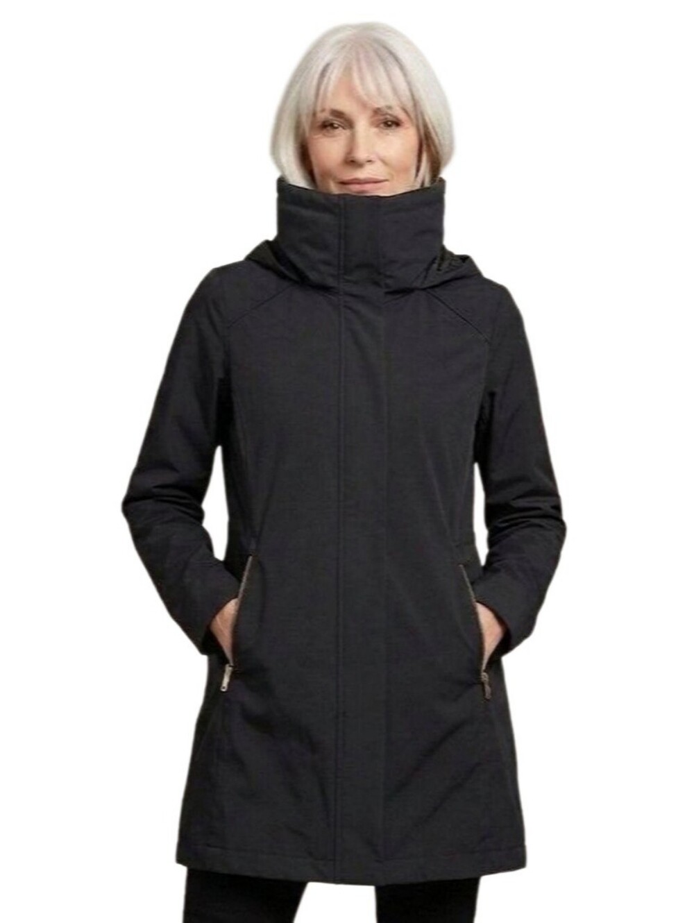COLE HAAN Womens Black Full Zip Packable Rain Trench Coat with Hood Size XS NWOT